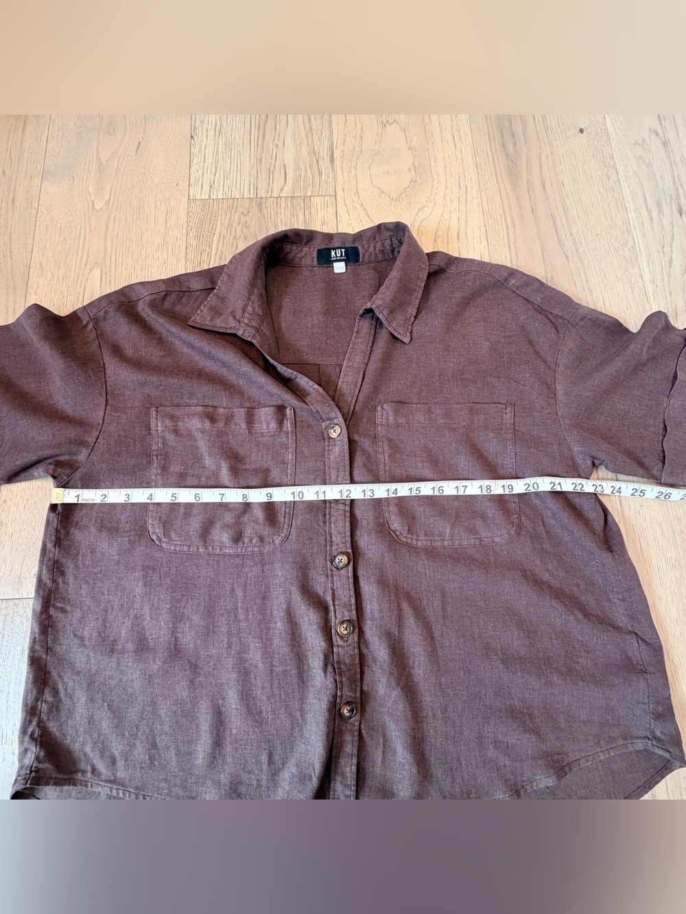 Kut From The Kloth Brianna Boxy Shirt Ladies Large In Chocolate Brown - Picture 7 of 11